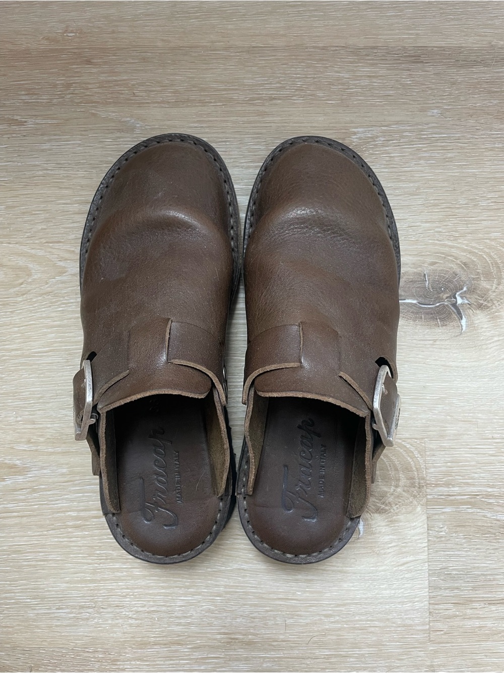 Fracap Brown Leather Buckle Slip-On Clog